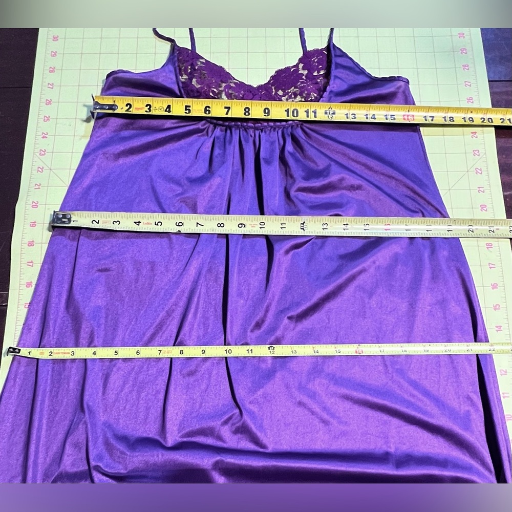VINTAGE 80s amethyst jewel purple long maxi nightgown lace lingerie glamorous - Picture 10 of 11